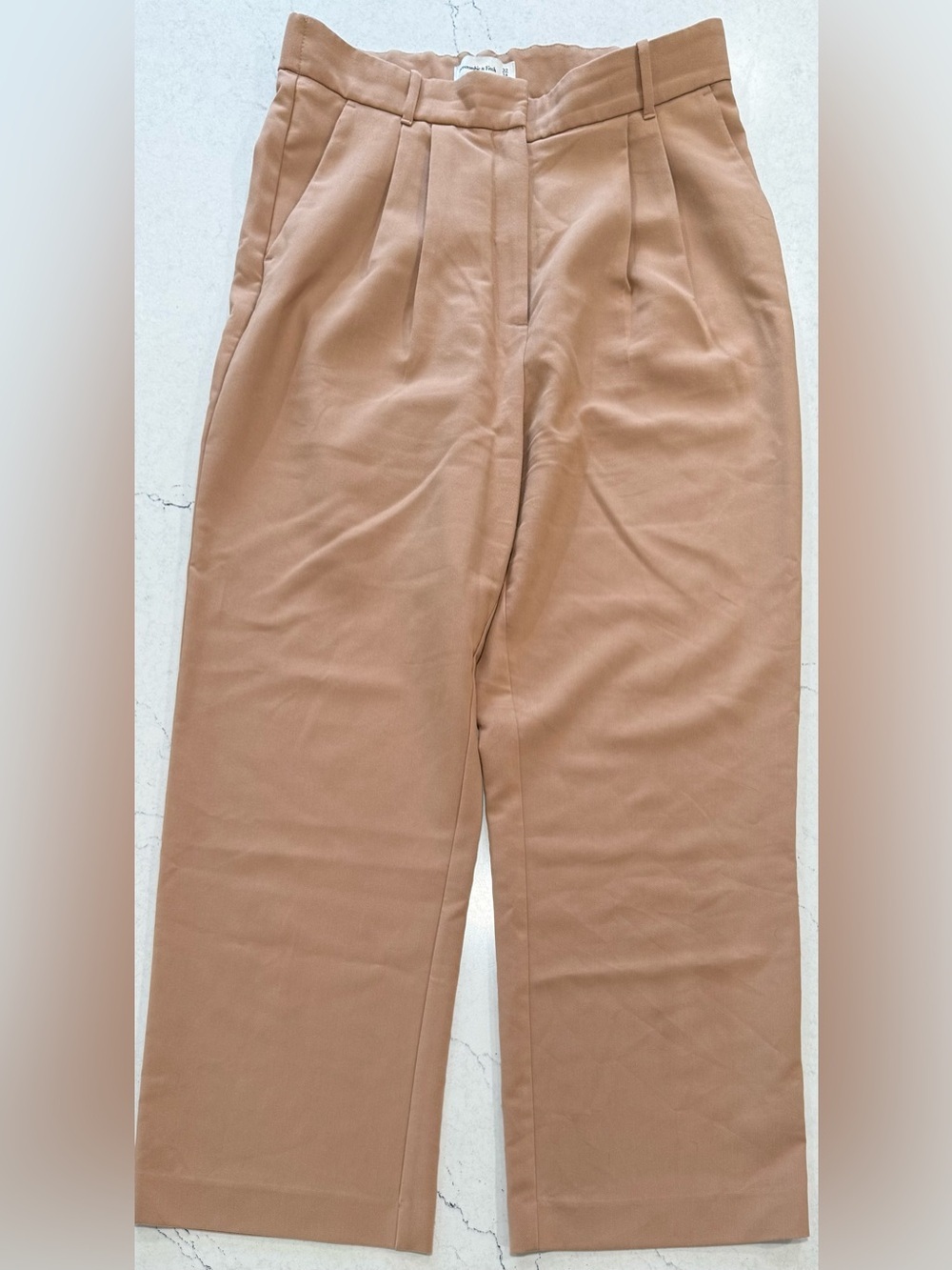 Abercrombie & Fitch Beige Pleated Wide Leg Twill Dress Pants Tan Women's 14